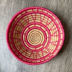 Handwoven Pink and Tan Rwandan Basket